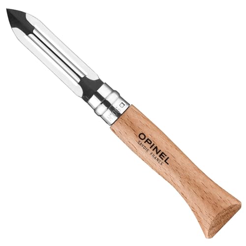 Opinel - Eplucheur de Poche pour Fruits et Légumes - Lame 6 cm Acier Inox, Manche Bois de Hêtre - Epluche-Légumes pour Gauchers et Droitiers - Coupe Facile