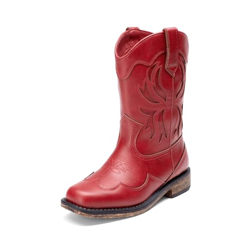 DREAM PAIRS Toddler Cowboy Boots Cowgirl Boots for Girls Square Toe Mid Calf Boys Western Fashion Riding Shoes for Toddler/Little Kid/Big Kid