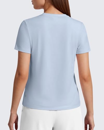 G4Free T Shirts for Women Short Sleeve Crewneck Relaxed Fit Tee Tops Hip Length Breathable Comfy Workout Casual Summer Clothing (Light Denim,XS) — view 2