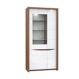 Dämpfungsbeschläge der Tür FORTE Saint Tropez Vitrine mit 3 Türen und 1 Glastür, Holzwerkstoff, Sangallo Eiche / Weiß Glanz, 41,9 x 93,6 x 189,3 cm