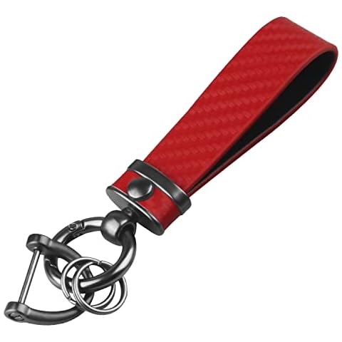 Car Keychain, Universal Key Fob Carbon Fiber Style Keychain Leather Key Chain Holder for Men and Women, Red, Normal Cover