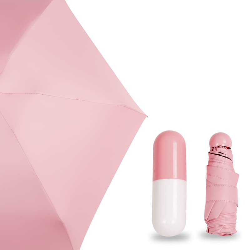 Image of Small 5 Folding Compact Pocket Size Umbrella With Cute Capsule Case - Heavy Quality Foldable