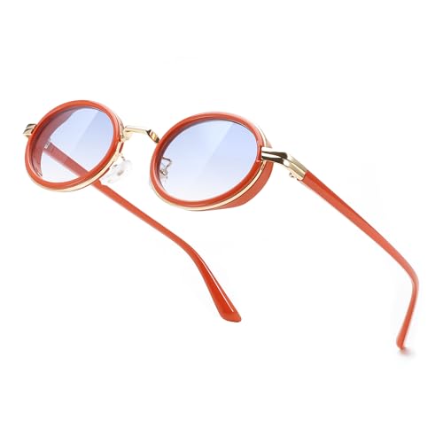 FEISEDY Retro 90s Small Oval Punk Sunglasses Gothic Steampunk Round Hippie Shade Men Women B0193