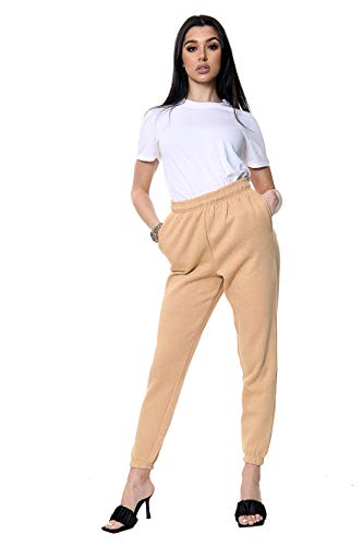 Denim Desire Bas de survêtement décontracté surdimensionné pour femme en polaire avec poignets élastiques Taille 34 à 44 - Beige - 38 Cover