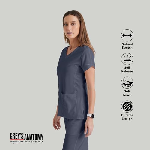 Grey’s Anatomy by Barco Classic Cora Scrub Top for Women – Steel, 4-Pocket Crossover V-Neck Scrub Shirt with Natural Stretch, Soil Release Fabric, and Super-Soft Finish – 4XL, Regular Fit - Thumbnail 5