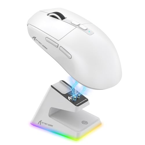 Image of ATTACK SHARK X6 Lightweight Wireless Gaming Mouse with RGB Backlight Charging Base,Tri-Mode Wired /2.4GHz /BT5.2,26K DPI, PAW3395 Optical Sensor,HUANO Switch,5programmable Buttons,PC /Mac(White)