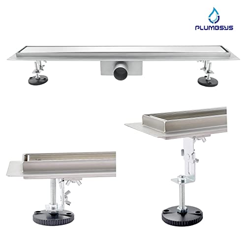 Plumbsys Duschrinne Edelstahl Länge 80cm ，2in1 Befliesbar Doppelseitige bodenablauf Komplettset，Duschablauf Siphon mit Geruchsstop und Haarsieb，Ablaufrinne extra flach，Schnelle Drainage