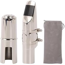 Yibuy Alto E Flat Sax Mouthpiece 7# Clamp Silver for Music Lover w/Bag Silver Plated