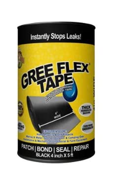 Gree Flex Tape Black 4 Inch X 5ft, Super Strong Adhesive Instantly Stops Leak, Patch/Bond/Seal/Repair