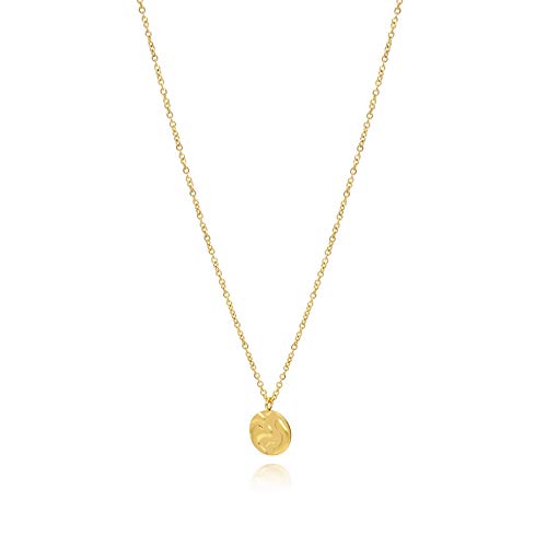 Molten Jewel 14k Gold Plated Dainty Necklace | Delicate Minimalist Cable Chain Gold Choker Necklace| Hammered Moon Circle Pendant Necklace