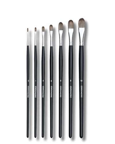 Image of Stationerie Filbert Paint Brushes Set /Handmade Professional Artist Long Handle Painting Brush Set for Acrylic, Watercolor, & Gouache Painting (7 Filbert Brushes)(Matt Black)
