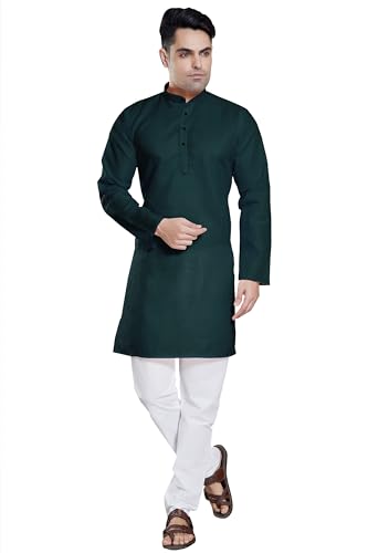 Image of DIVISIVE Men's Plain Cotton Blend Linen Slim Fit Kurta Pyjama Set
