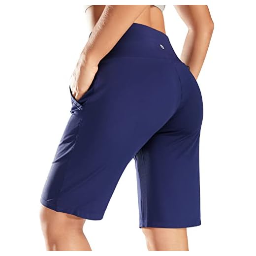 BALEAF 10" Bermuda Shorts for Women Lightweight Athletic Long Shorts Soft Runnning Workout Lounge Shorts with Pockets Blue XL