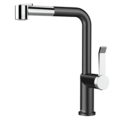 APPASO Modern Kitchen Faucet with Pull-Out Spray Head Black Chrome, Single-Handle Kitchen Sink Faucet with Pull Down Multi-Flow Sprayer, Stainless Steel, APS202BC-AE