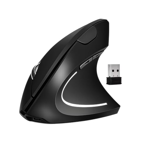 Image of Ergonomic Right-Handed Wireless Optical Mouse, Portable and Rechargeable, Black PHT /EGMS