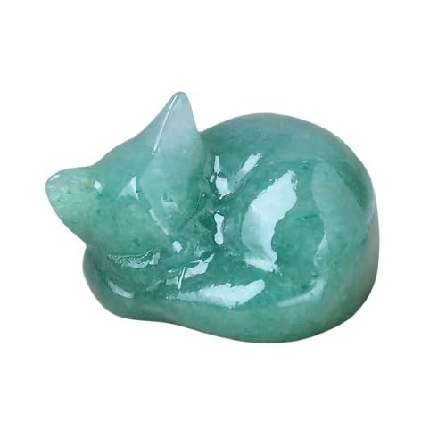 Estatua de gato durmiendo en cristal de aventurina verde natural miniatura 1