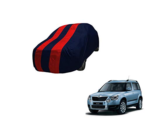 Image of Auto Hub Car Cover Compatible with Skoda Yeti with Mirror Pocket,Triple Stitched, Weather Proof, Yeti Car Cover- Navy-Red