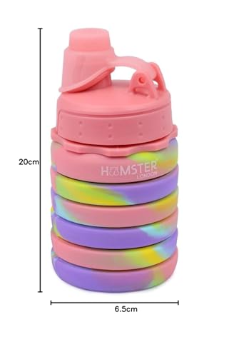 Image of HAMSTER London Silicone Expandable Foldable Water Bottle 500ml for Kids | BPA-Free Collapsible Leak-Proof Drinking Bottle | Lightweight Portable Bottle for School, Travel, Outdoor (Pink)