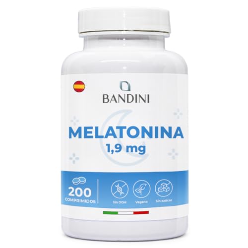 Bandini® Melatonina Pura 1,9 mg - 200 Comprimidos Veganas - Suministro por más de 6 meses - Inductor del Sueño Natural - Fácil de Tragar, Suplemento para un Mejor Descanso, Fuerte para Dormir