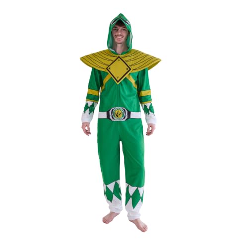Bioworld Power Rangers Green Ranger Adult Long Sleeve Hooded Cosplay Onesie Costume Union Suit-XL