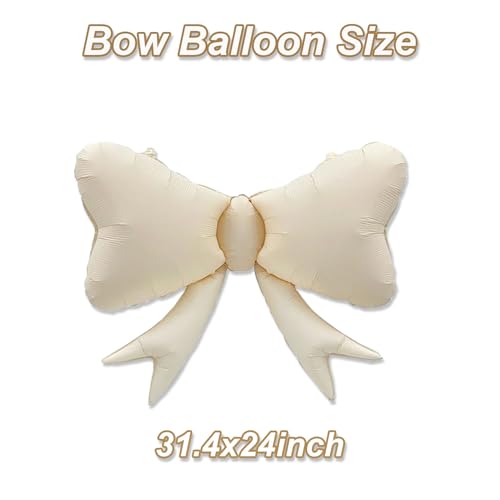 Image of 4 Pcs Large Bow Balloons, Cream White Bow Balloon Coquette Balloons for Cream White Bow Party Decorations Coquette Birthday Decorations
