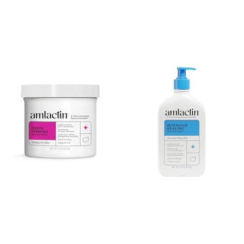 Image of AmLactin Crepe Firming Cream - 12 oz Body Cream with 15% Lactic Acid - Exfoliator and Moisturizer & Intensive Healing Body Lotion for Dry Skin - 14.1 oz Pump Bottle - 2-in-1 Exfoliator