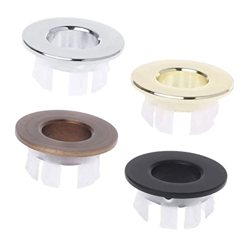 HANABASS 4個 洗面台用製溢水孔カバー 銅金色 ?古黒 銀色 ?古金の多彩リング 安定構造で簡単取り付け バスルーム洗面器用実用アクセサリー