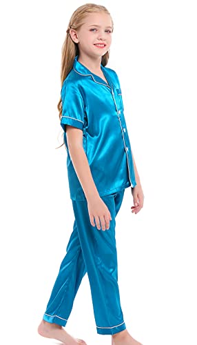 Image of Kids Satin Short-Top and Long-Pants 2-Pieces Pajamas Sleepwears Set