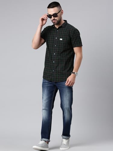 Image of Majestic Man Men Cotton Checkered Half Sleeve Slim Fit Casual Shirt