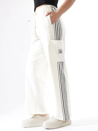 Image of High Star Women Solid Wide Leg High-Rise Casual Cotton Track Pants
