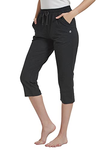 VEOBIKE Capris for Women Cotton Straight Leg Casual Summer Crop Pants Elastic Waist Stretch Athletic Running Capri Pants