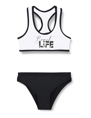 Maillot de bain deux pièces fille à motif écriture noir et blanc graphique