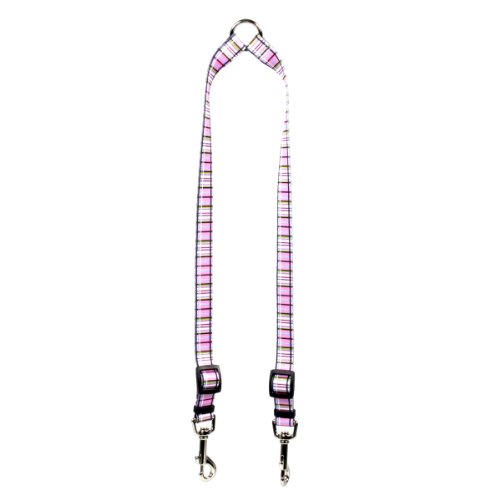 Image of Yellow Dog Design Tartan Pink Coupler Dog Leash-Size Small-3 /8 inch Wide and 9 to 12 inches Long