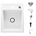 Evier Cuisine en Granit Blanc, 40 x 50 cm, Lavabo 1 bac + Robinet + Siphon Automatique, Évier à Encastrer de Primagran