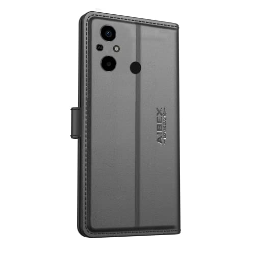 Image of AIBEX Redmi 12C / Poco C55 Flip Cover Leather Finish | Inside TPU with Card Pockets | Wallet Stand | Complete Protection Flip Case Black