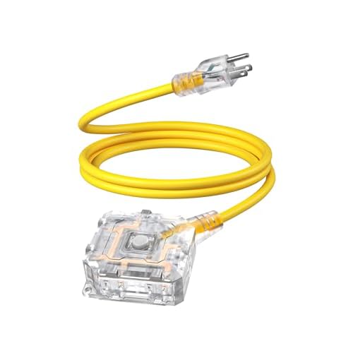 DEWENWILS 6FT Outdoor Heavy Duty Extension Cord, 14 AWG SJTW Power Cord with Dust-Proof & Waterproof Switch, 6 Outlets Transparent Plug Tail for Multiple Devices, 15A/125V/1875W, ETL Listed