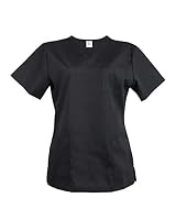 JONATHAN UNIFORM Kasacks Damen Pflege 3 Taschen V-Ausschnitt, Medizinische Berufsbekleidung Kurzarm für Arzt Krankenschwester Zahnarzt OP Altenpfleger (Schwarz, XL)