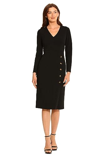 Maggy London Women's V-Neck Midi with Side Skirt Buttons Detail