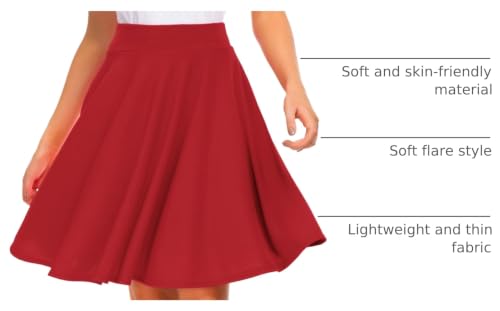 Image of EXCHIC Women's Casual Stretchy Flared Mini Skater Skirt Basic A-Line Pleated Midi Skirt