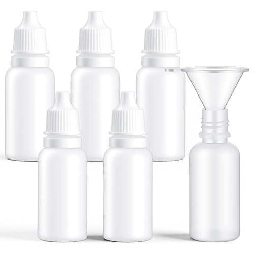 6PCS Small Plastic Dropper Bottles,15ml/0.5oz Small Eye Dropper Bottle with Cap and Plug,Refillable Eye Liquid Droppers Bottle,Squeezable & Portable Travel Containers for Liquid ( With 1PCS Funnel）