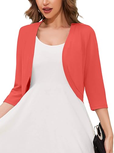 Image of Women's 3 /4 Sleeve Open Front Cardigan V-Neck Knit Cropped Bolero Shrug Sweater for Women