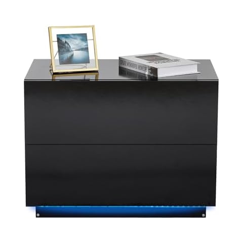 Meerveil Nightstand with LED Light, Bedside Table with 2 Drawers for Bedroom Modern (Black) Cover