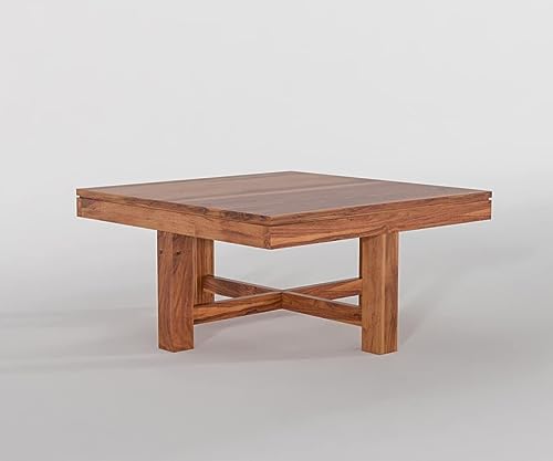 Image of Solid Sheesham Wood Center Coffee Table with 4 Stool for Living Room, Garden, Patio, Guest Room, Cafe | Wooden Coffee Table for Living Room (Natural Finish)