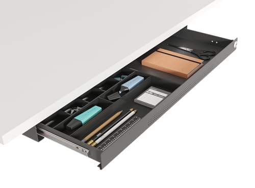 Under Desk Drawer – Schublade unter Schreibtisch – abschließbare Schreibtisch-Schublade aus Metall – Unterbauschublade mit Schlüssel-Set – belastbar bis 8 kg – Maße: 74 x 25 x 5,8 cm – Worktrainer