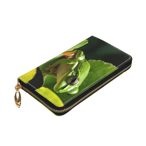 (Frog and Rain) Faux Leather Wallet Long Clutch Zipper Purse Card Holder Travel Coins Cash Organizer Phone Pocket 7.48 x 4.13 x 0.9 inches3