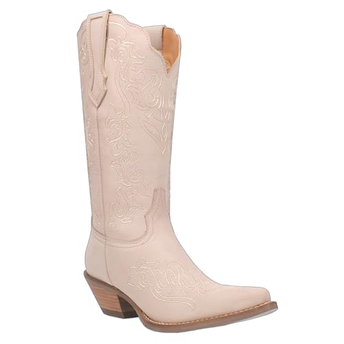Dingo Womens Flirty N' Fun Embroidered Snip Toe Casual Boots Mid Calf Mid Heel 2-3" - Brown2