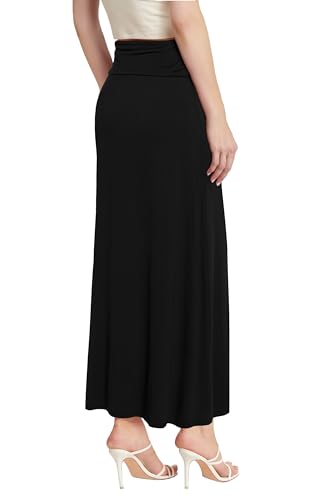 Hybrid & Company Women's Stretch Lightweight Flowy Maxi Skirt – Casual Fold Over Waist, Made in USA2