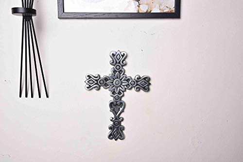 Ardour Crosses Wall Decor Western Hanging Cross Wall Decor Crosses Wall Decor Decorative Crosses Wall Decor Silver Nickel Finish 9.5" X 5" Inches