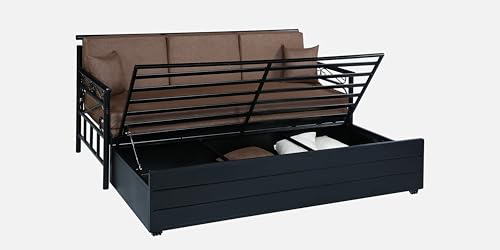 Image of 3 Seater Metal Sofa Cum Bed with Hydraulic Storage | Single Size Sofa Cuma Bed | 3 Seater Sofa Set, Metal Sofa Set for Living Room Brown D1 Single