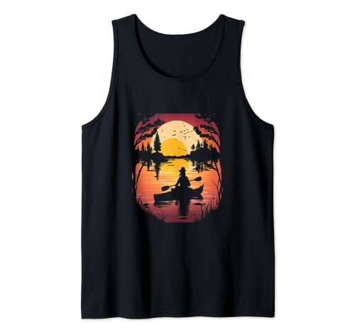 Paddling Girl Sunset Kayak Mujer Silueta Camiseta sin Mangas